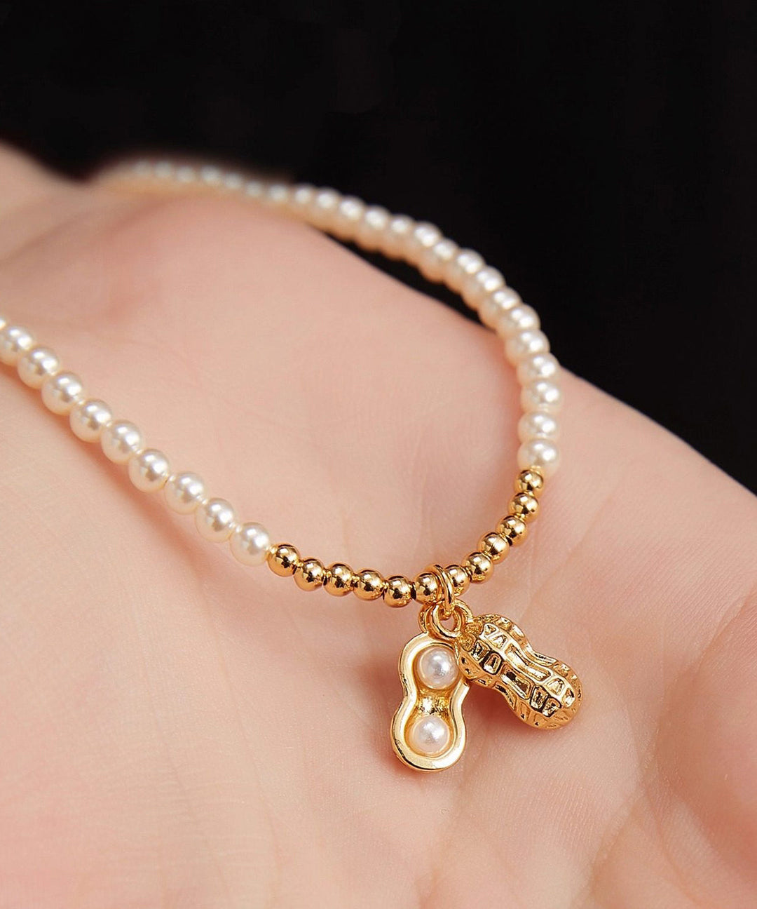 Elegant Gold Copper Overgild Pearl Peanut Pendant Necklace