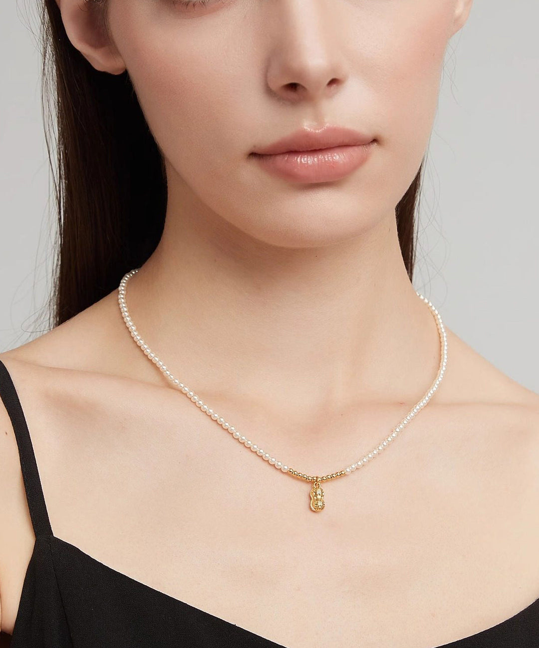 Elegant Gold Copper Overgild Pearl Peanut Pendant Necklace