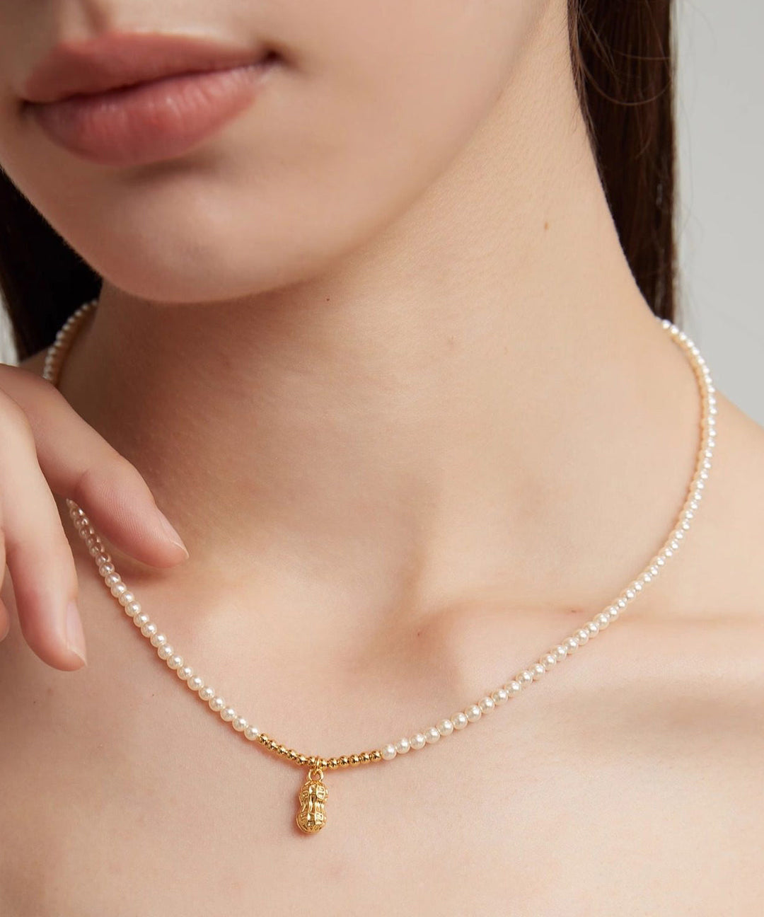 Elegant Gold Copper Overgild Pearl Peanut Pendant Necklace