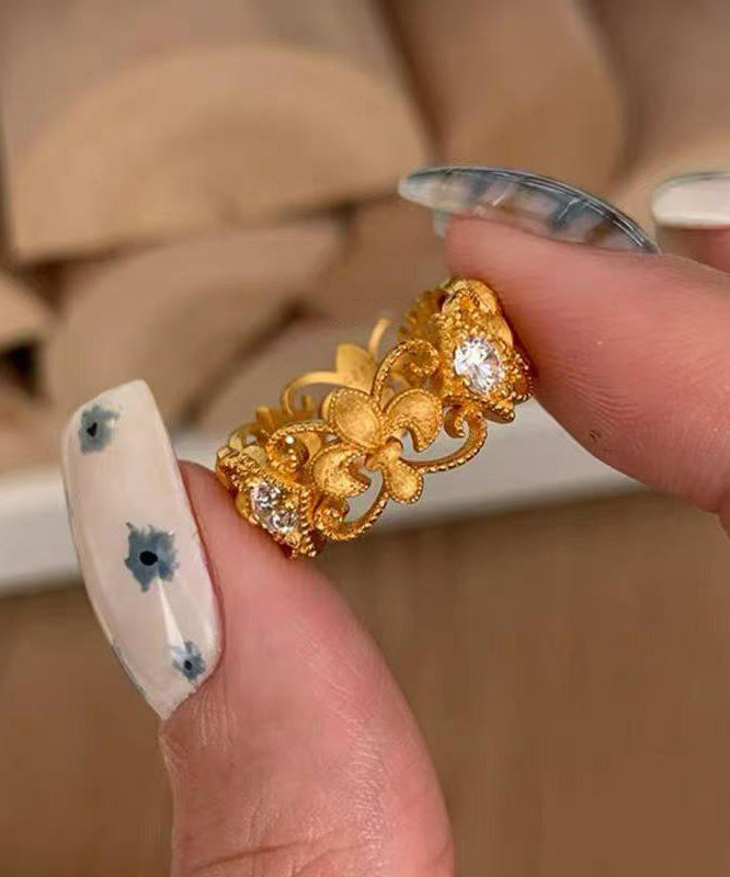 Elegant Gold Copper Overgild Zircon Hollow Out Iris Rings