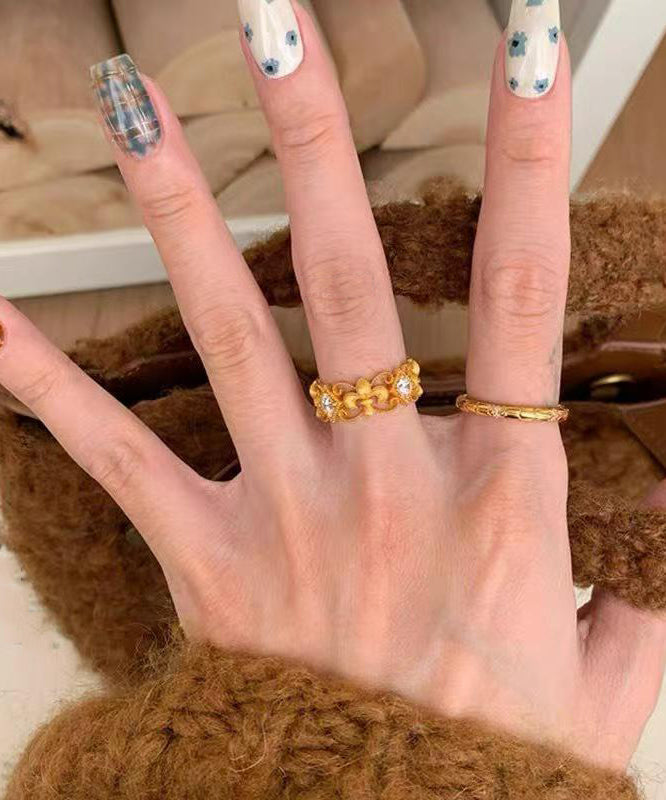 Elegant Gold Copper Overgild Zircon Hollow Out Iris Rings