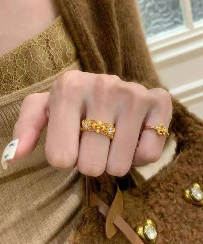 Elegant Gold Copper Overgild Zircon Hollow Out Iris Rings