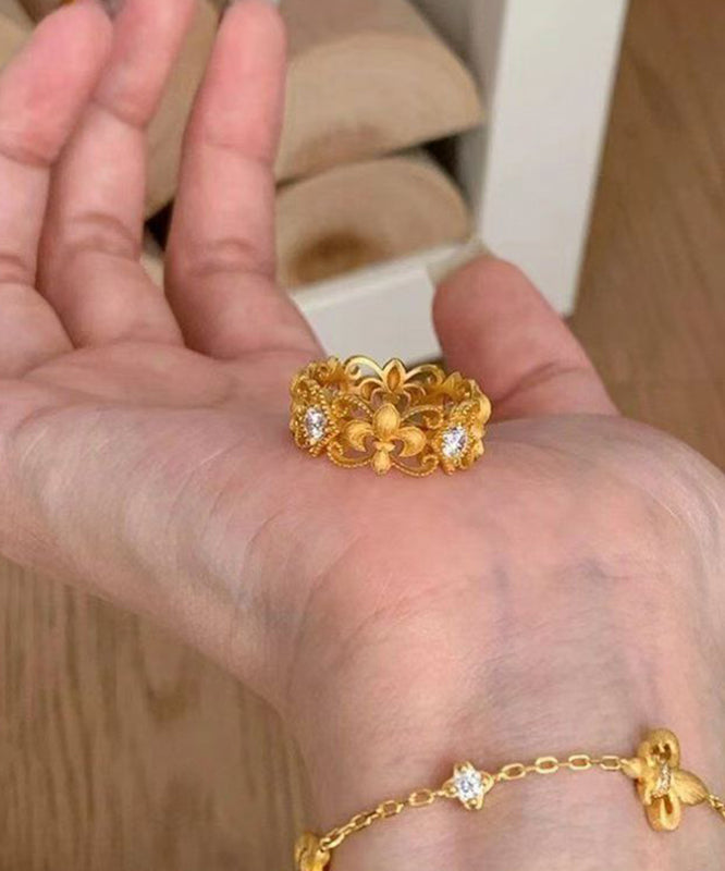 Elegant Gold Copper Overgild Zircon Hollow Out Iris Rings