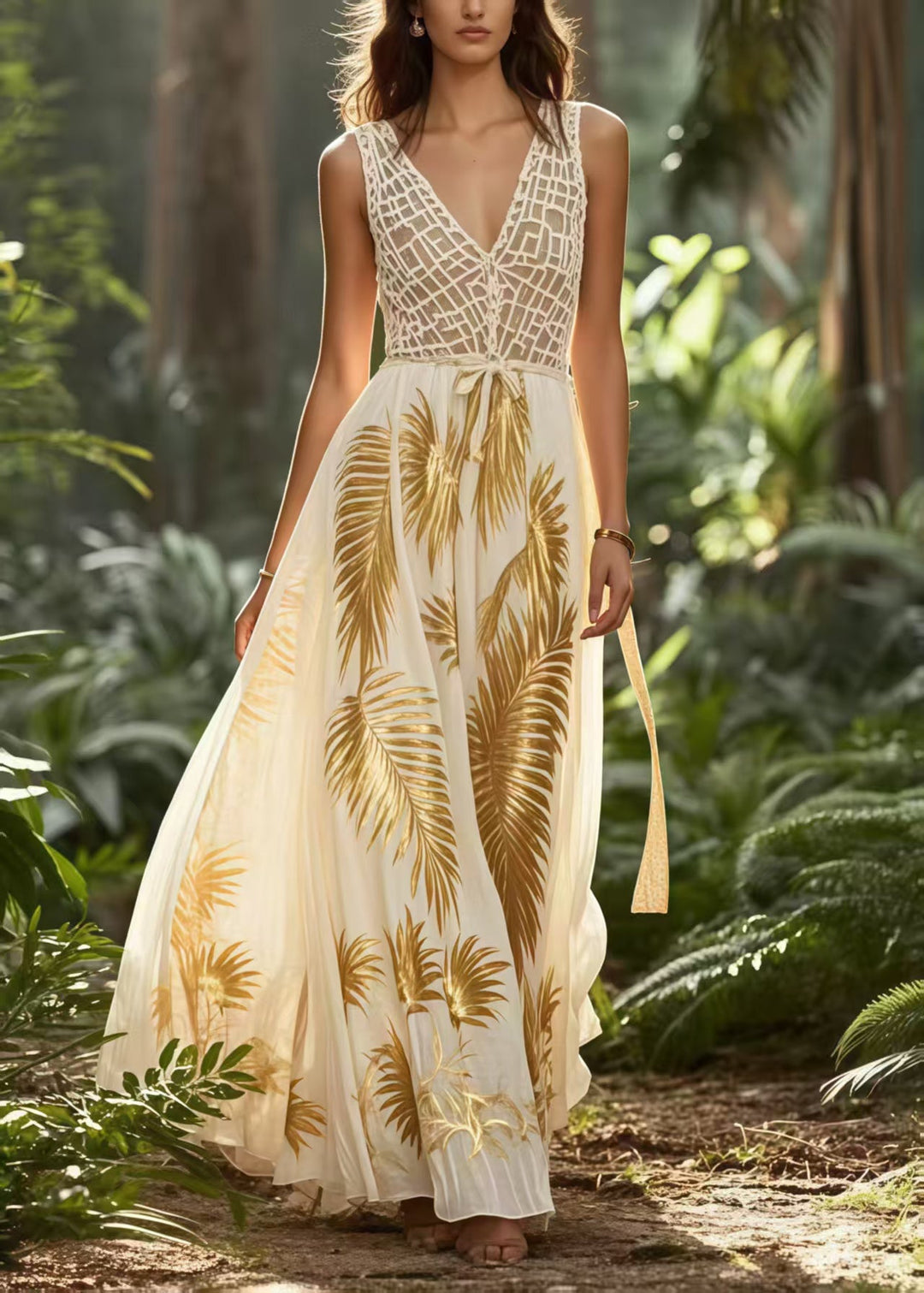 Elegant Golden Print Exra Large Hem Chiffon Vestidos Dress Summer
