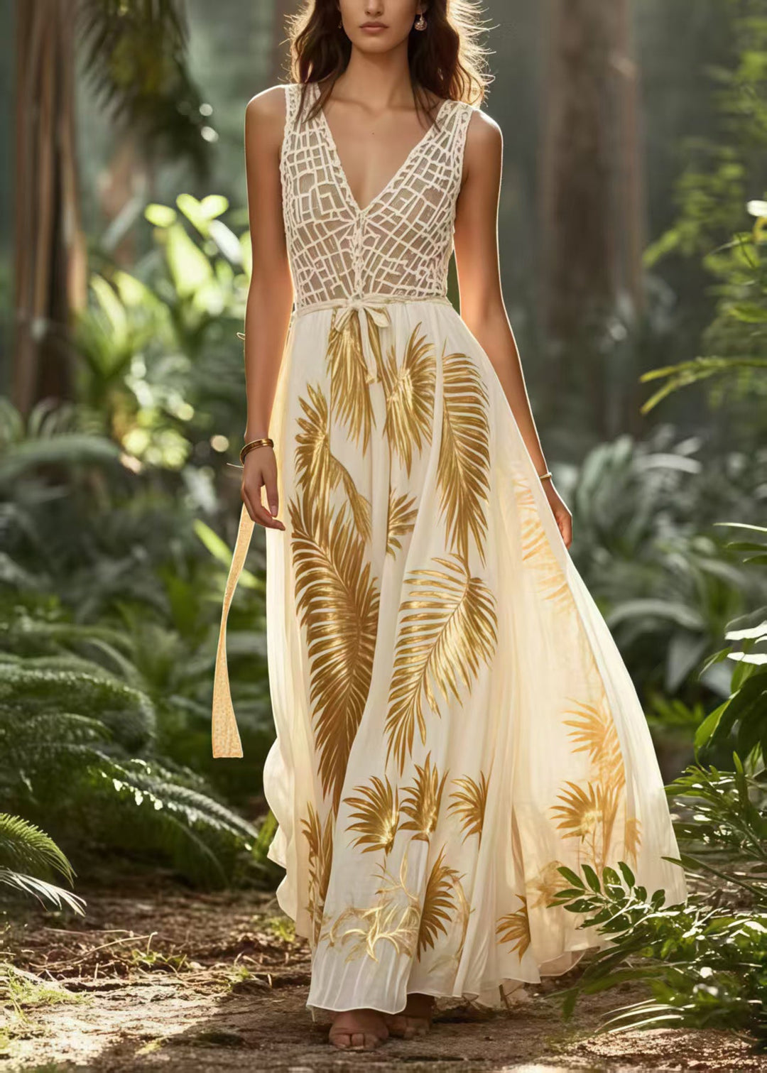 Elegant Golden Print Exra Large Hem Chiffon Vestidos Dress Summer