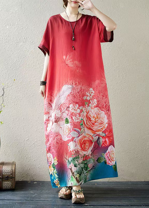Elegant Gradient Red Oversized Print Holiday Dress Summer