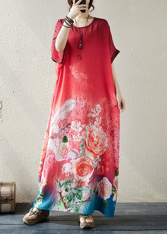 Elegant Gradient Red Oversized Print Holiday Dress Summer