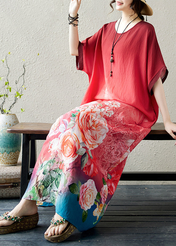 Elegant Gradient Red Oversized Print Holiday Dress Summer