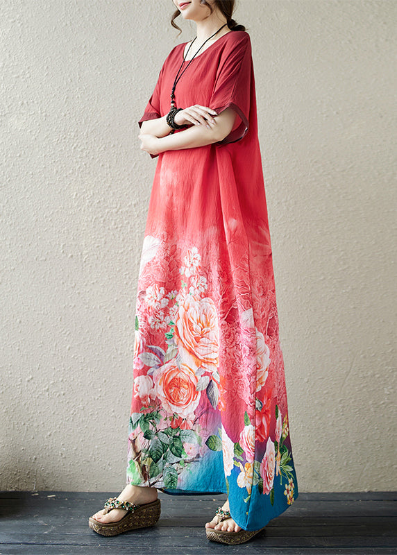 Elegant Gradient Red Oversized Print Holiday Dress Summer