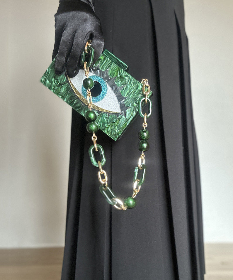 Elegant Green Acrylic Evil Eye Satchel Clutch