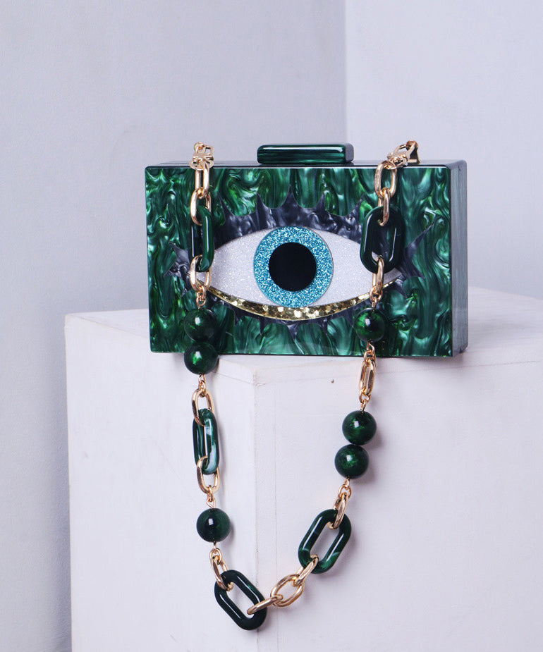 Elegant Green Acrylic Evil Eye Satchel Clutch