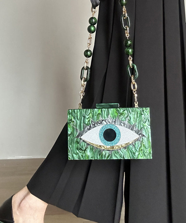 Elegant Green Acrylic Evil Eye Satchel Clutch
