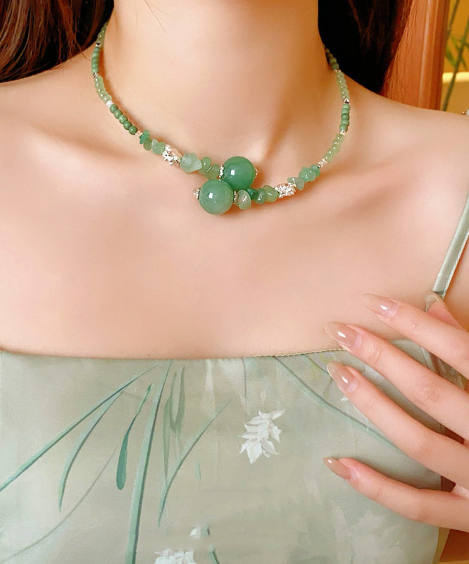 Elegant Green Alloy Zircon Lotus Beading Gem Stone Choker