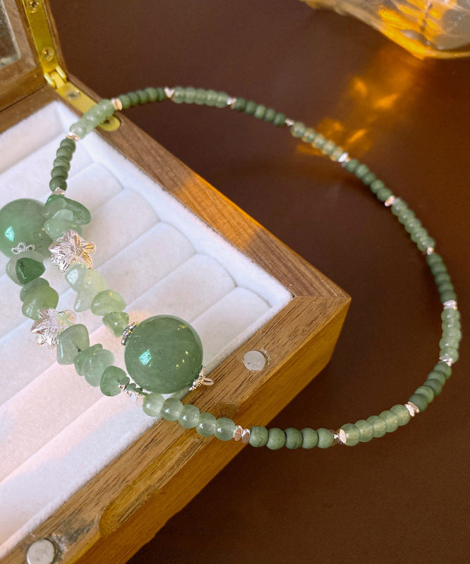 Elegant Green Alloy Zircon Lotus Beading Gem Stone Choker