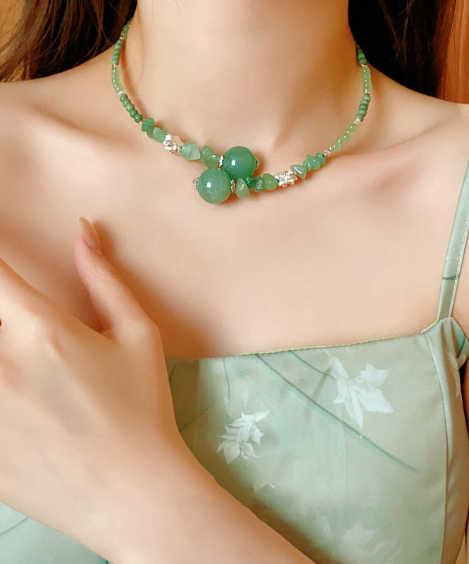 Elegant Green Alloy Zircon Lotus Beading Gem Stone Choker