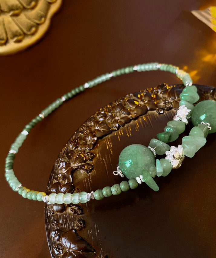 Elegant Green Alloy Zircon Lotus Beading Gem Stone Choker