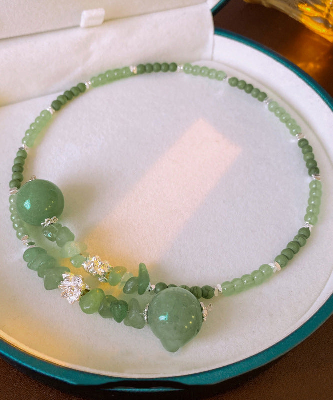 Elegant Green Alloy Zircon Lotus Beading Gem Stone Choker