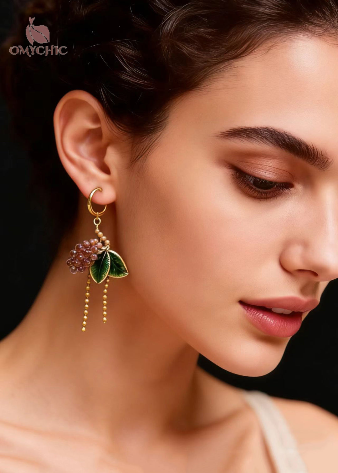 Elegant Green Leaves Grapes Tassels Drop Earrings