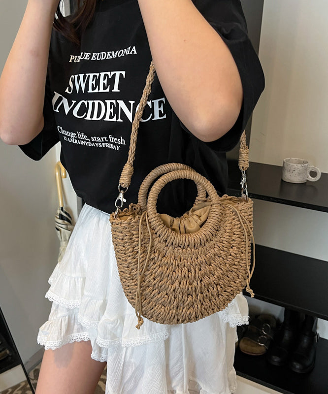 Elegant Green Solid Durable Straw Woven Tote Handbag