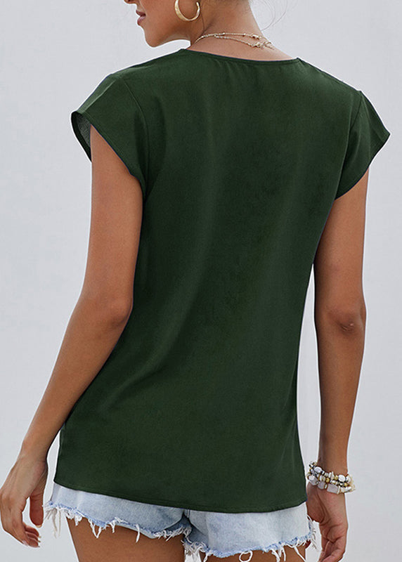 Elegant Green V Neck Patchwork Shirts Summer