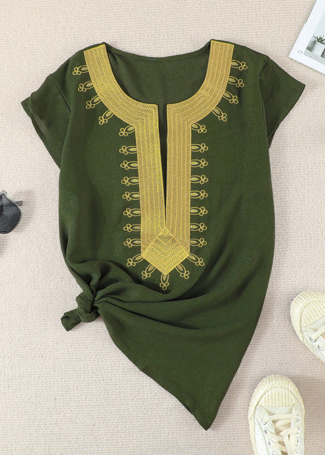 Elegant Green V Neck Patchwork Shirts Summer