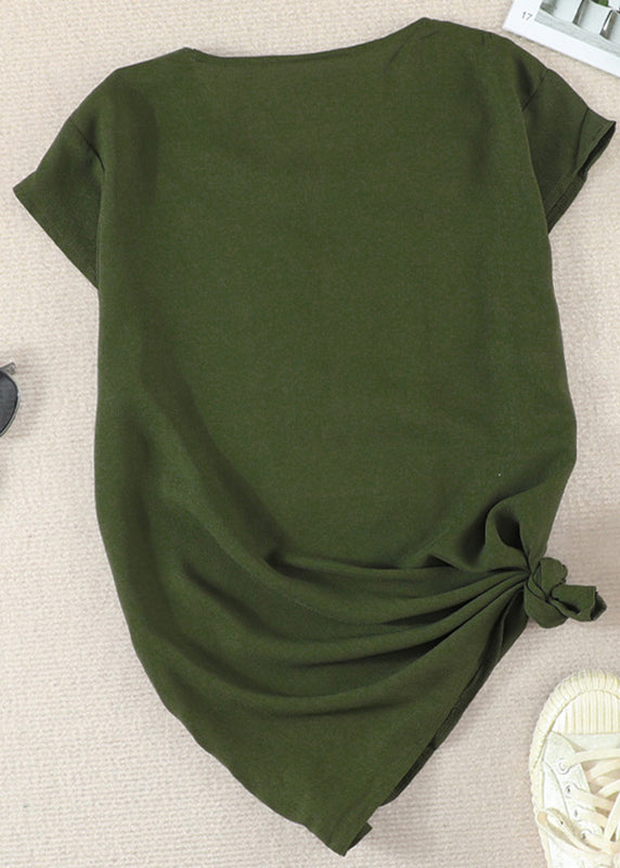 Elegant Green V Neck Patchwork Shirts Summer