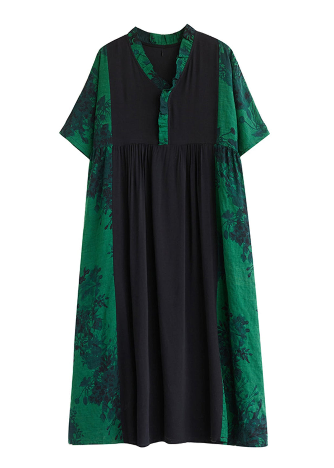 Elegant Green V Neck Print Patchwork Maxi Dresses Summer