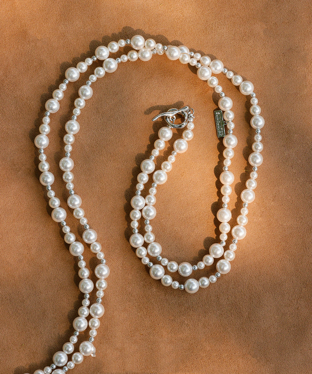 Elegant Grey Copper Overgild Pearl Beading Gratuated Bead Necklace