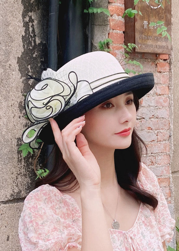 Elegant Grey Floral Tulle Patchwork Linen Cloche Hat