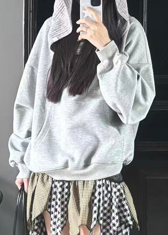 Elegant Grey Slash Neck Patchwork Sweatshirt Lantern Sleeve