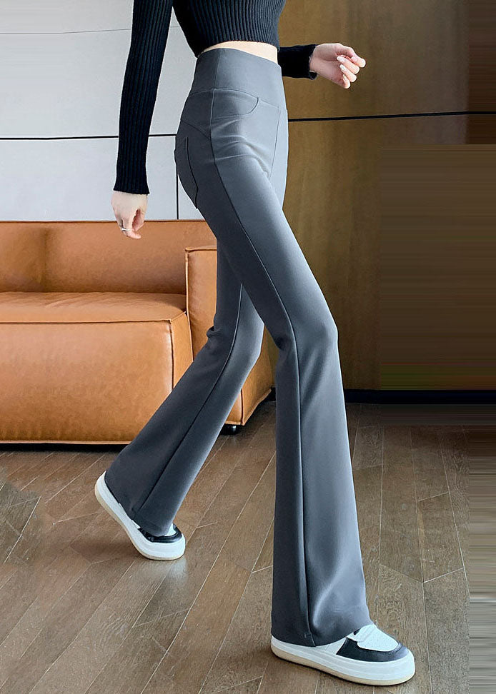 Elegant Grey Tummy Control Cotton Flare Leggings Fall
