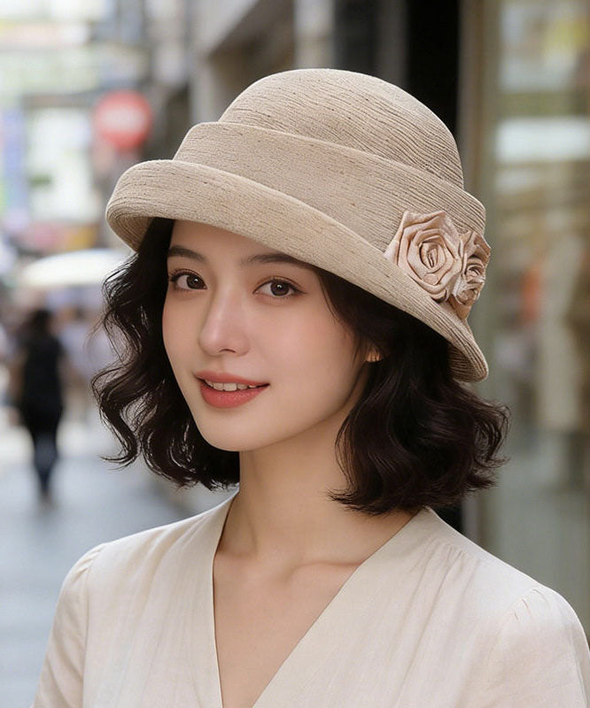 Elegant Khaki Floral Cotton Breathable Beret Hat