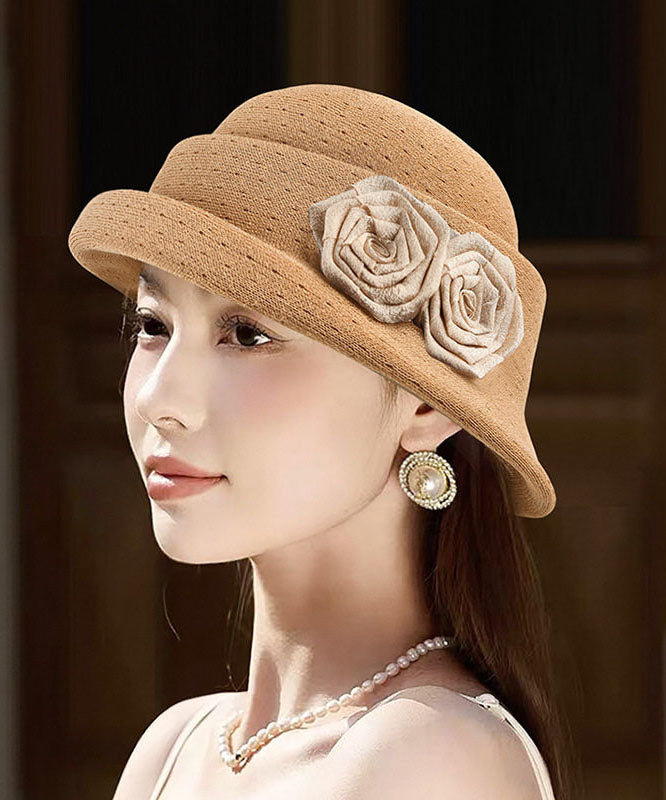 Elegant Khaki Floral Cotton Breathable Beret Hat