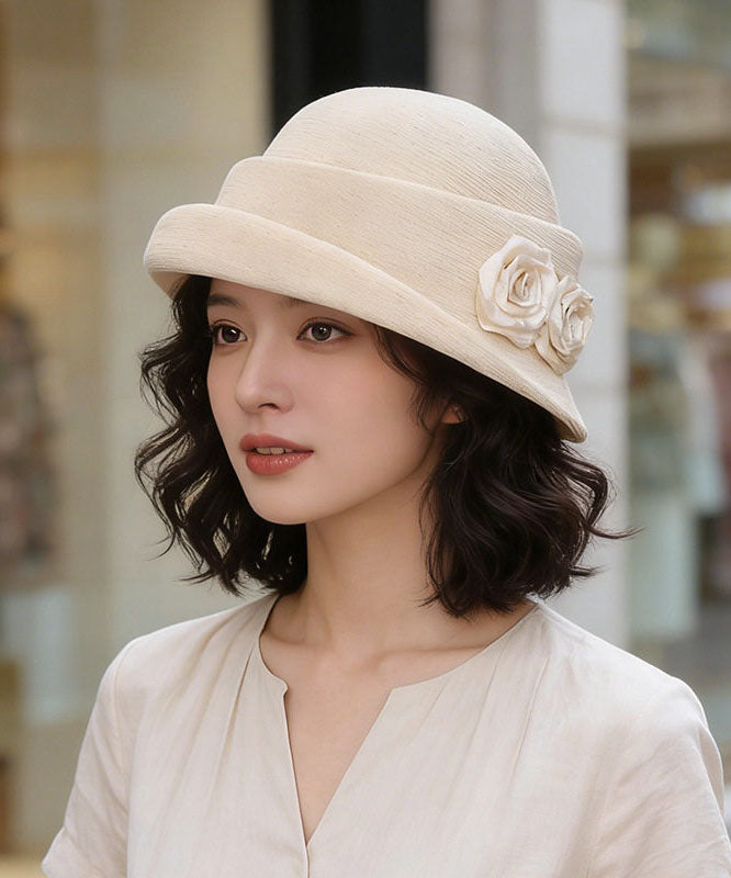 Elegant Khaki Floral Cotton Breathable Beret Hat