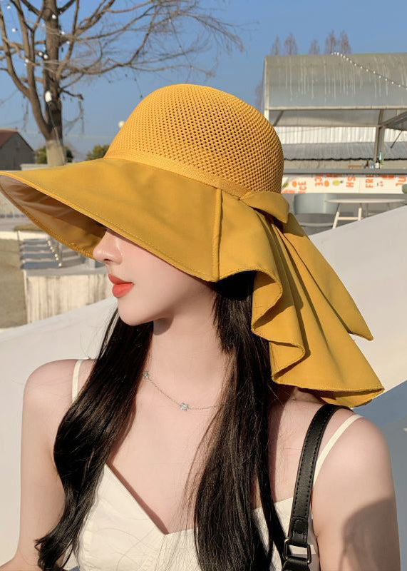 Elegant Khaki Hollow Out Patchwork Floppy Sun Hat