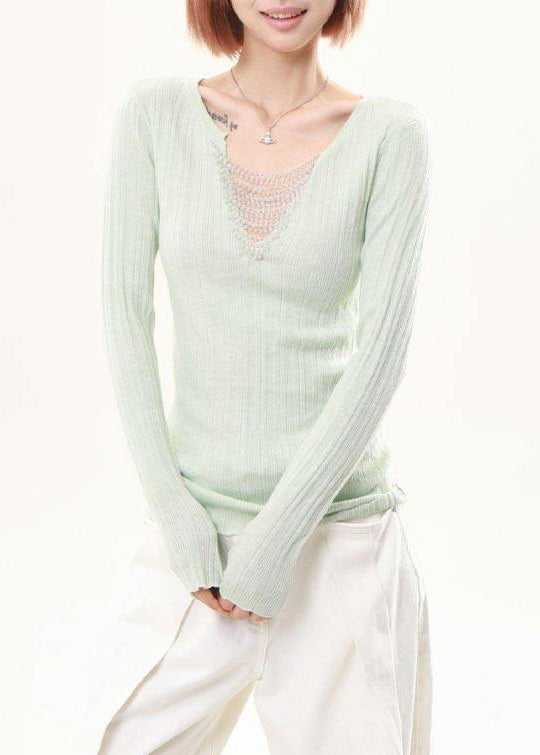 Elegant Lavender Tasseled Patchwork Knit Tops Spring - Omychic
