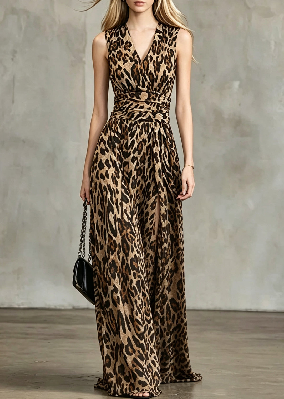 Elegant Leopard V Neck Tunic Maxi Dresses Summer