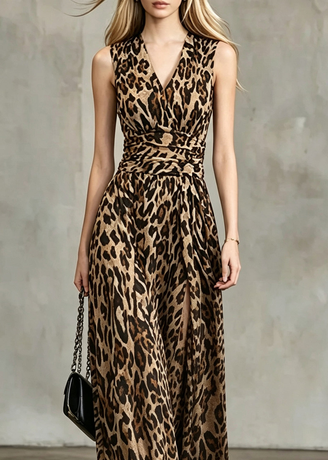 Elegant Leopard V Neck Tunic Maxi Dresses Summer