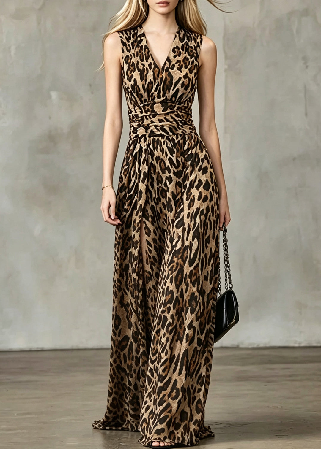 Elegant Leopard V Neck Tunic Maxi Dresses Summer