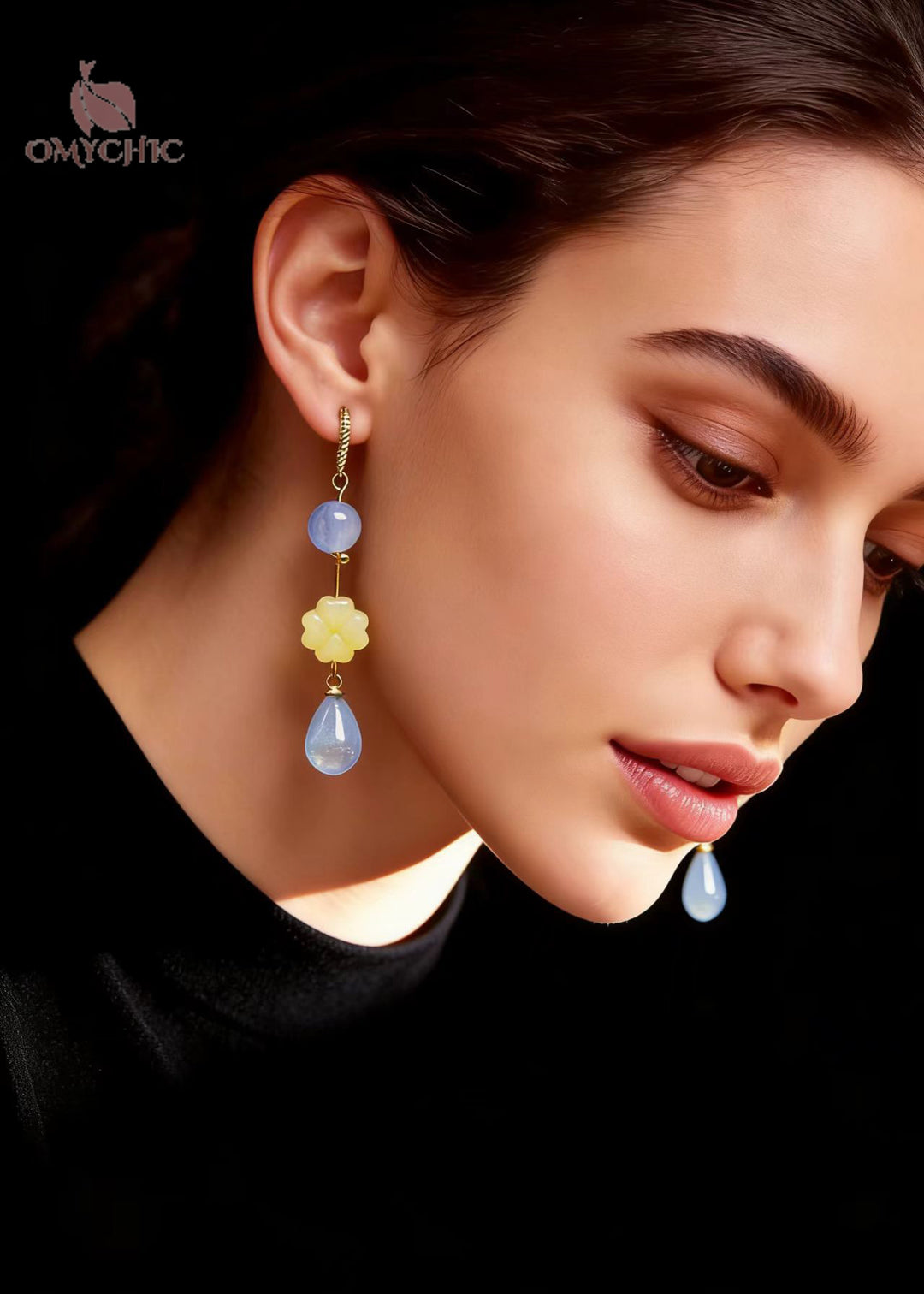 Elegant Light Blue Water Droplet Fine Jade Drop Earrings