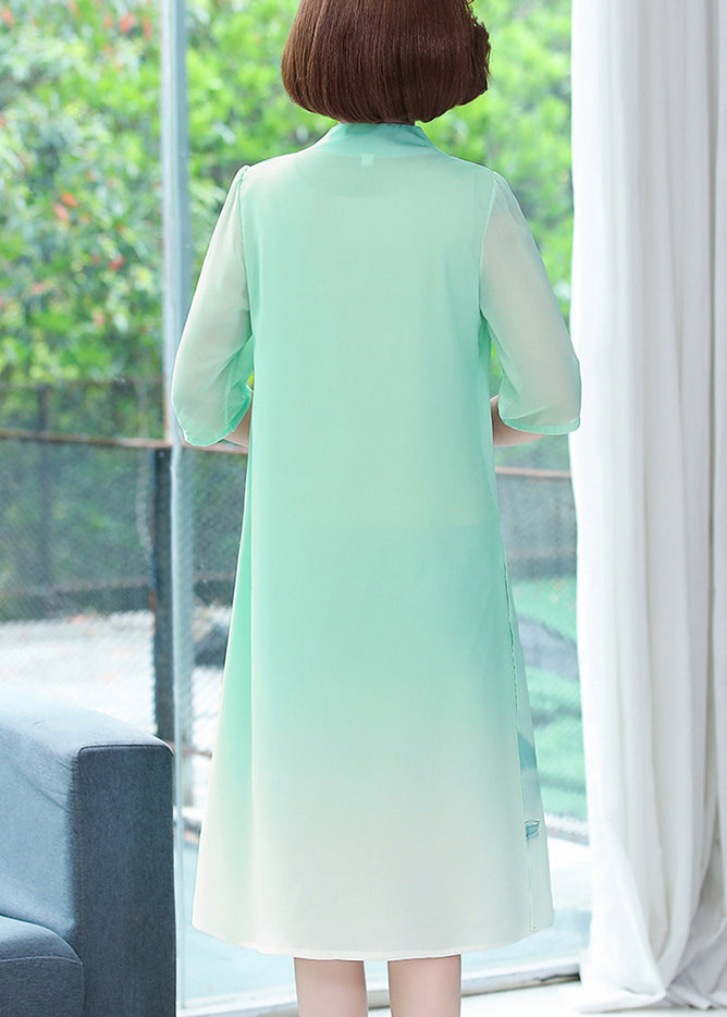 Elegant Light Green False Two Pieces Chiffon Dress Summer