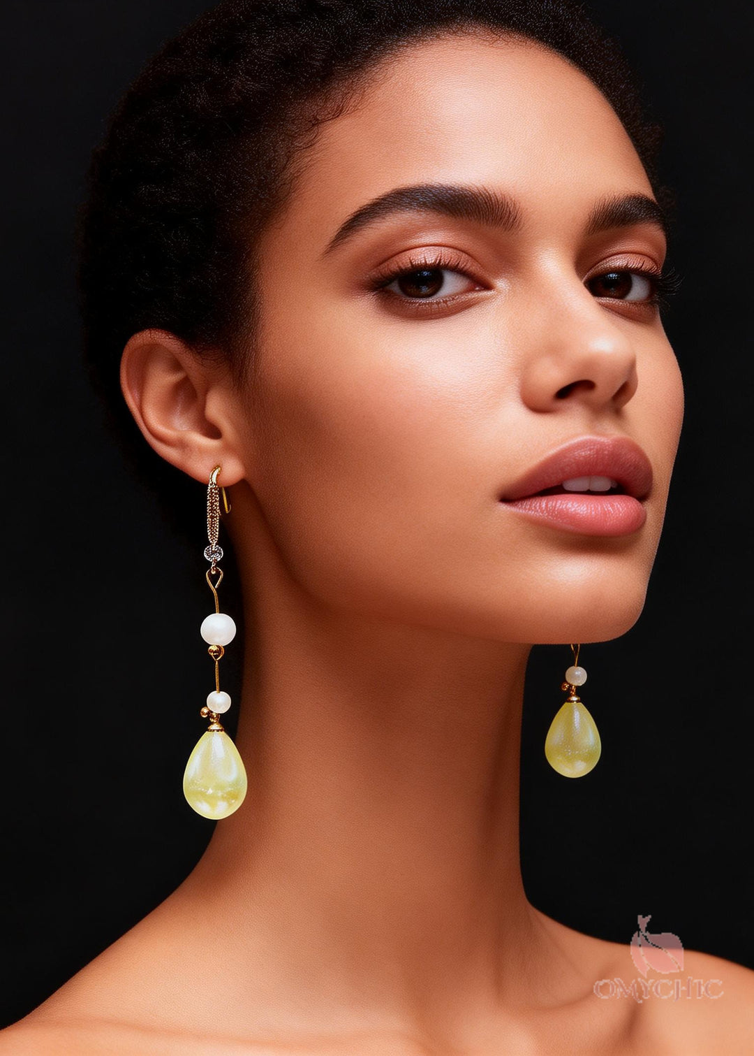 Elegant LightYellow Droplet Shape Fine Pearl Drop Earrings