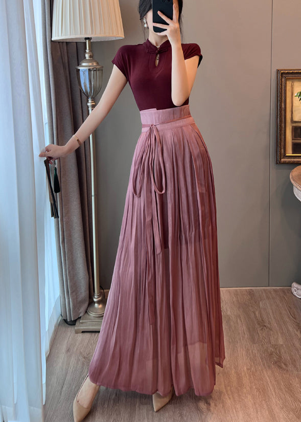 Elegant Mulberry Mandarin Collar Dress And Skirt Two Pieces Set Summer
