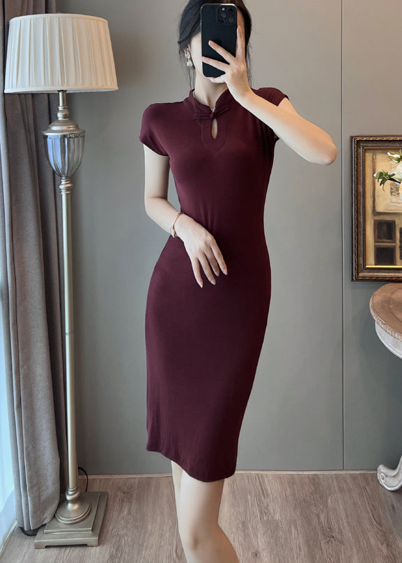Elegant Mulberry Mandarin Collar Dress And Skirt Two Pieces Set Summer