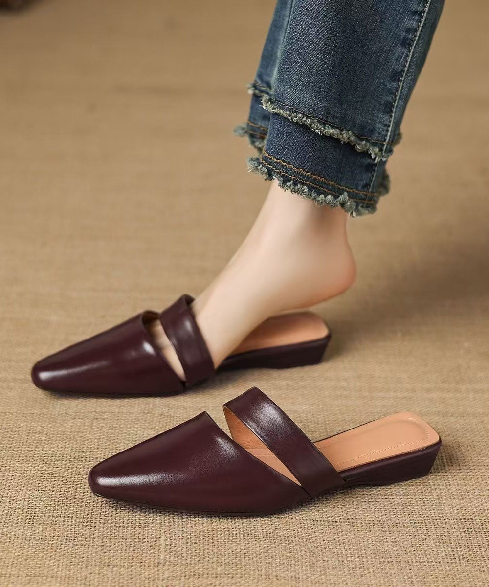 Elegant Mulberry Splicing Slide Sandals Cowhide Leather