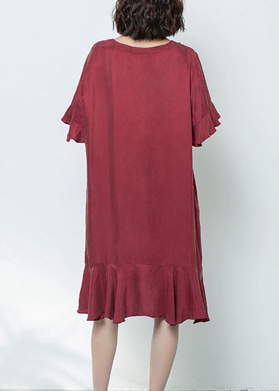 Elegant Mulberry V Neck Ruffled Patchwork Long Dress Summer