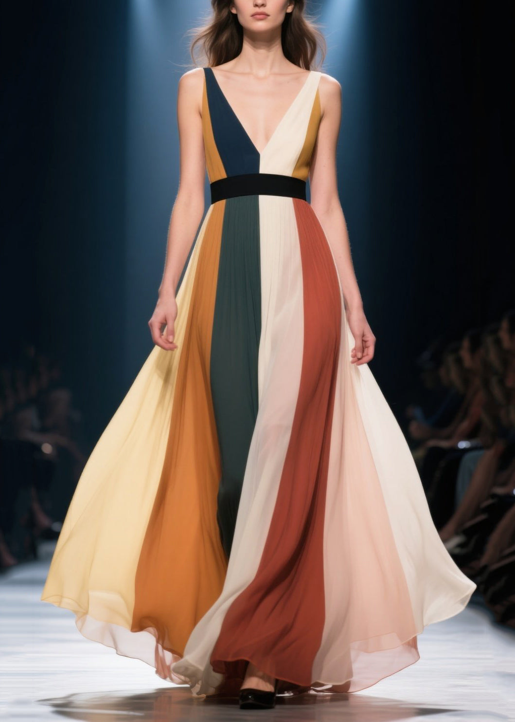 Elegant Multicolour Oversized Striped Chiffon Long Dress Summer