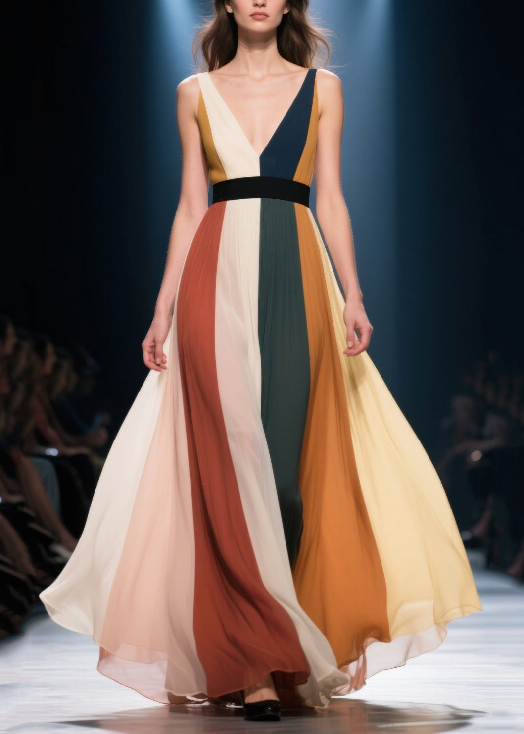 Elegant Multicolour Oversized Striped Chiffon Long Dress Summer