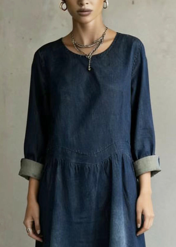 Elegant Navy Oversized Denim Ankle Dress Spring