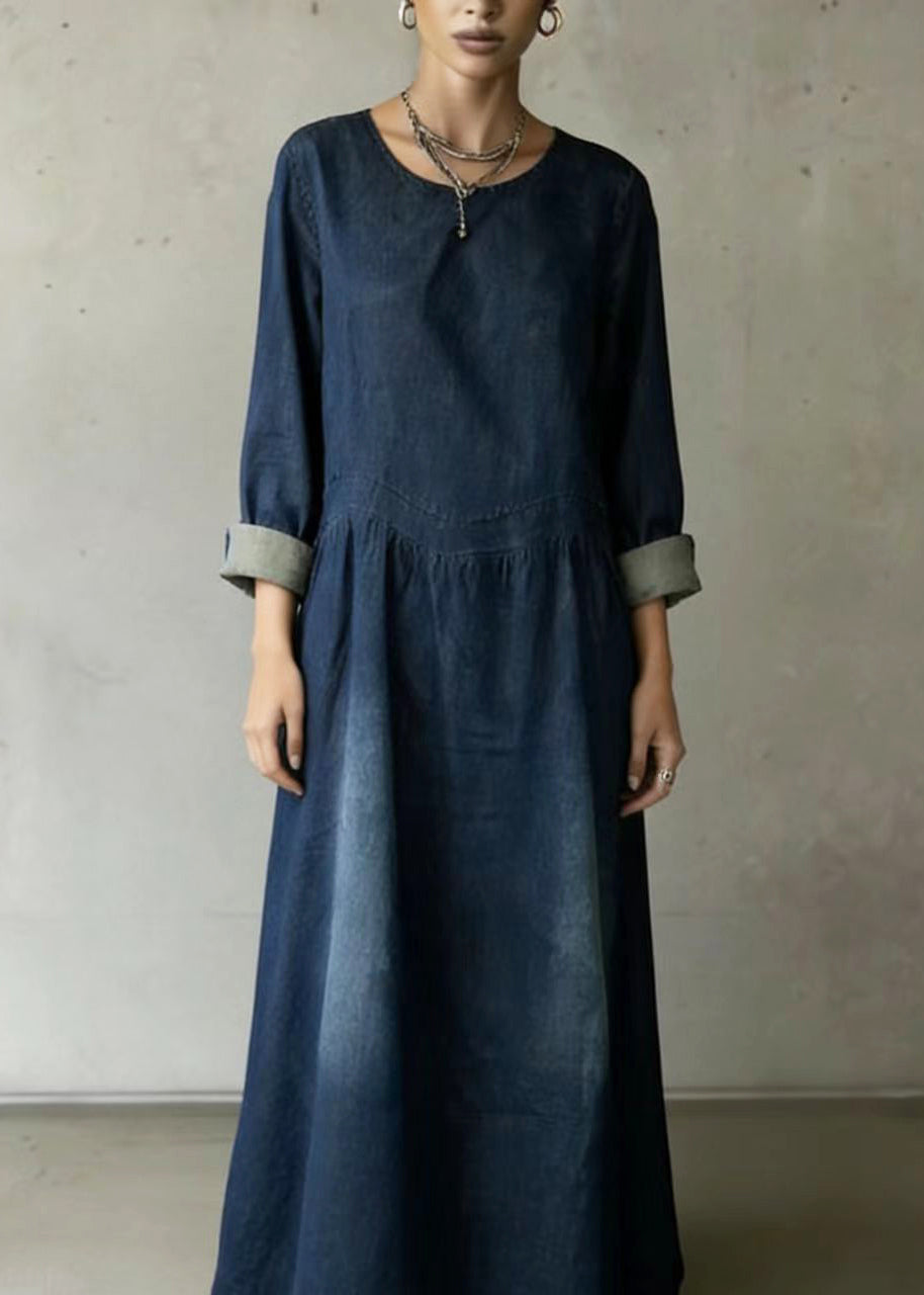 Elegant Navy Oversized Denim Ankle Dress Spring